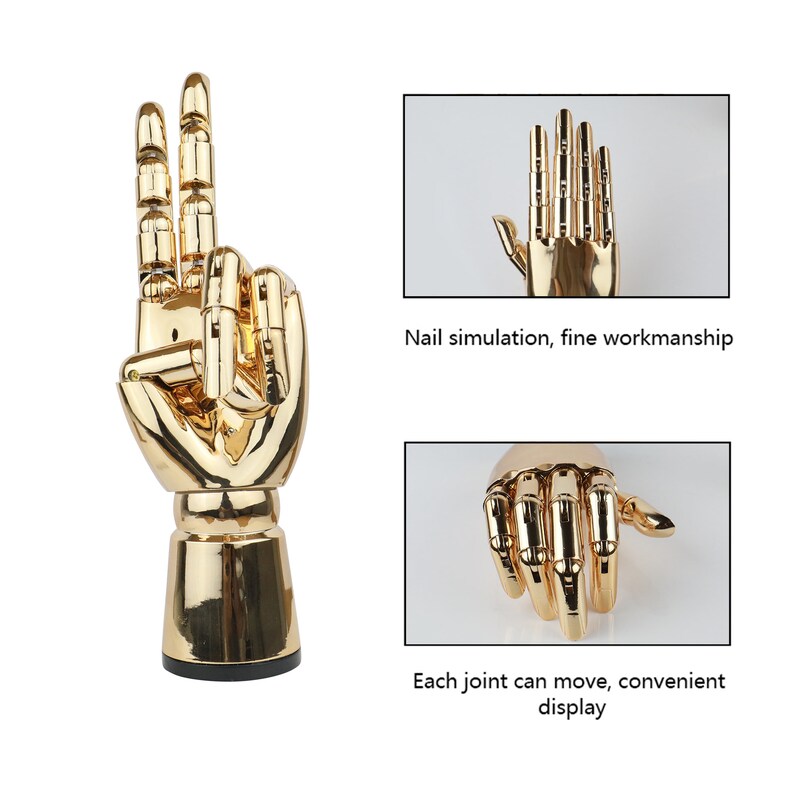 Fashion Electroplating Hand Mannequin,Female Plated Golden Left and Right Hand Model Props,Movable Fingers for Jewelry Display,Ring Holder image 4