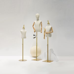 Adjustable Kids Canvas Mannequin: Half Body Torso with Golden Base