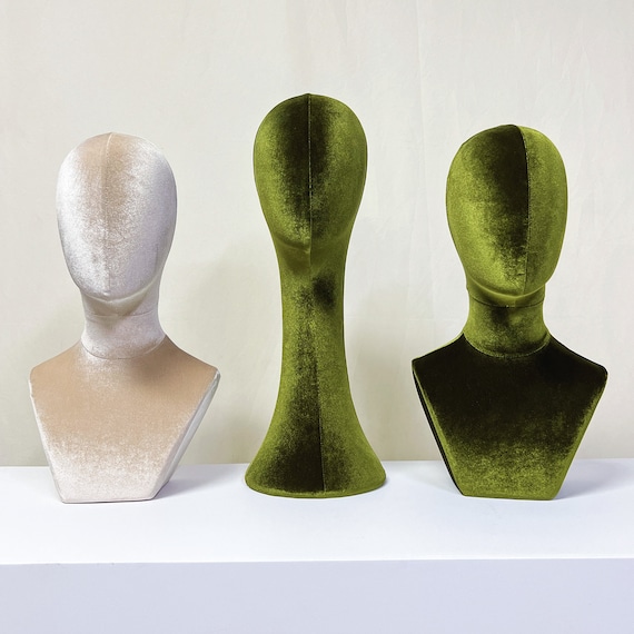 Luxurious Olive-green Velvet Head Model, Can Pinnable Cloth Head