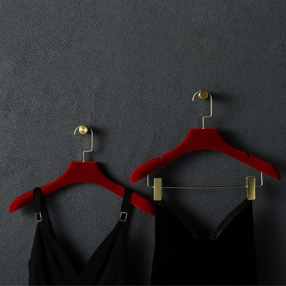 ladies dress hanger Red Velvet Clothing Hanger: Golden Hook, Bridal party-minis