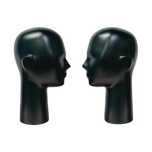 Solid Wood Hand Head Model, Green Mannequin Head Wood with ear nose eye, dark green Classic wood mold display props for fashion designer