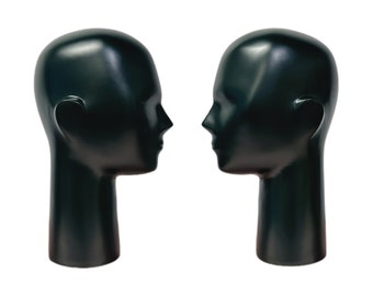 Dark Green Wood Mannequin Head: Hat Display, Fashion Prop