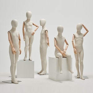 Luxury Kids Mannequin: Beige Display Model with Wooden Arms