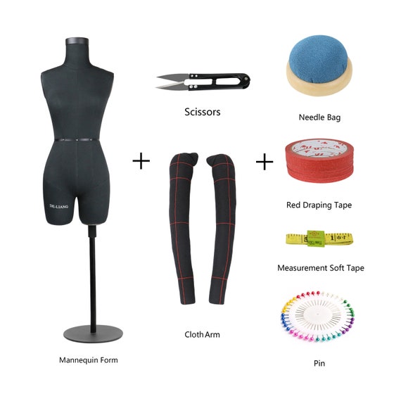 Black Half Scale Dress Form for Sewing With Draping Tape/pin/scissor/half  Scale Cotton Arms/measurement Soft Tape/wrist Needle Bag, 7pcs Set 