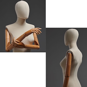 male and female full body mannequin, woman display model dummy form for boutique slub hemp human torso with wood arms image 10