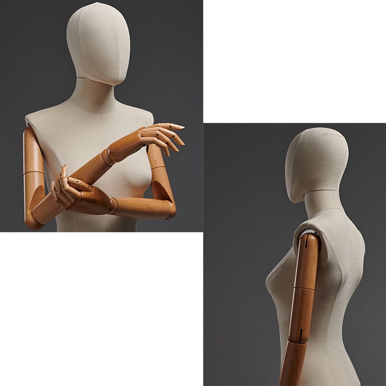 male and female full body mannequin, woman display model dummy form for boutique slub hemp human torso with wood arms image 10