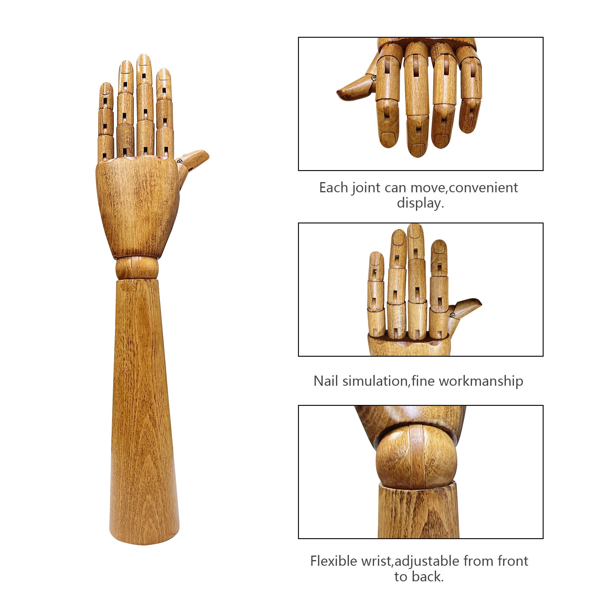 Female Male Movable Wood Hand Mannequin Hand Black Brown Wooden Hand Watch  Gloves Ring Wallet Jewelry Display Hand