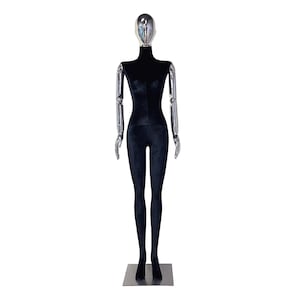 Black Velvet Mannequin: Full Body Display Form with Silver Arms