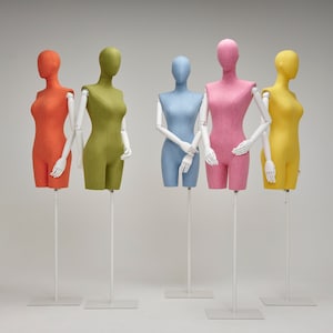 Linen Female Mannequin: Adjustable Dress Form with White Wood Arms