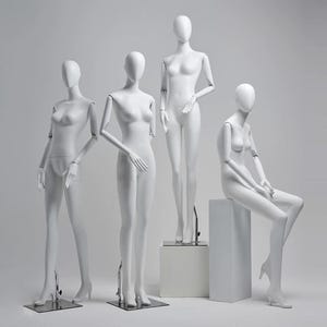 White Fiberglass Female Mannequin: Retail Clothing Display with Silver Base