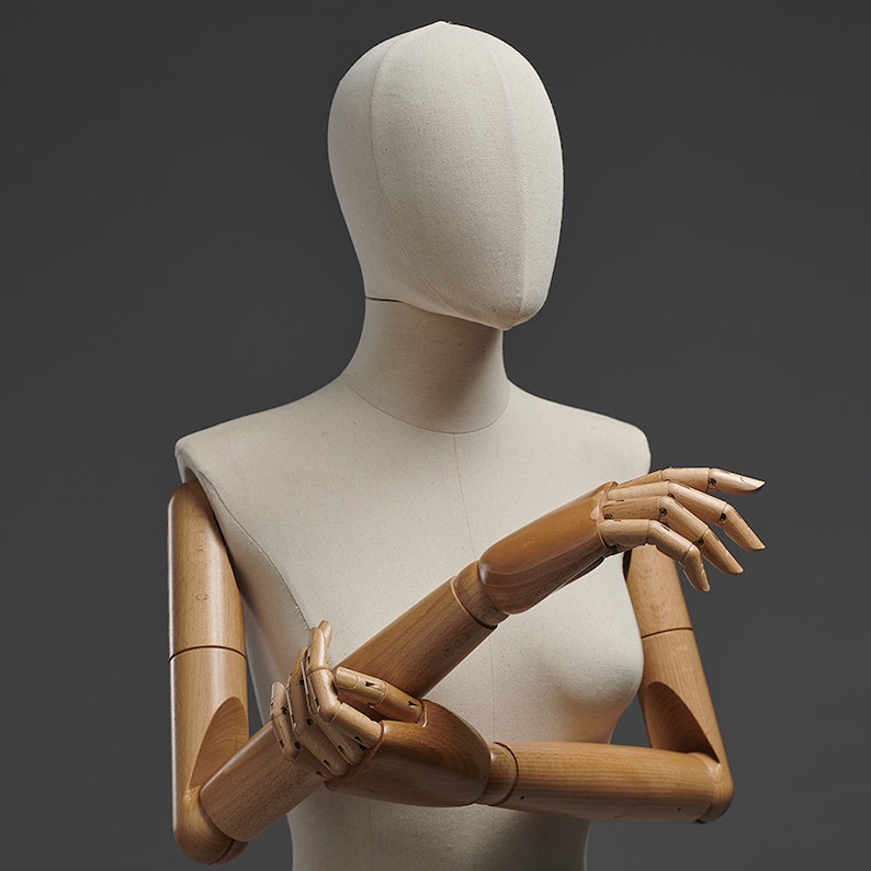 male and female full body mannequin, woman display model dummy form for boutique slub hemp human torso with wood arms image 7