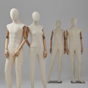 male and female full body mannequin, woman display model dummy form for boutique slub hemp human torso with wood arms image 9