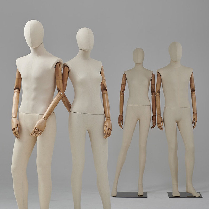 male and female full body mannequin, woman display model dummy form for boutique slub hemp human torso with wood arms image 9