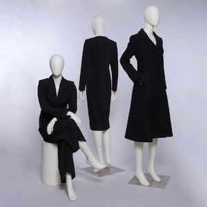 Sitting Fiberglass Female Mannequin: Removable Arms, Metal Stand