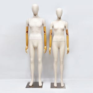 Luxury Female Male Full Body Bamboo Beige Linen Display Mannequin with Fiberglass Short Arms  Maniquin Vintage,Jewelry bust display 1 pcs