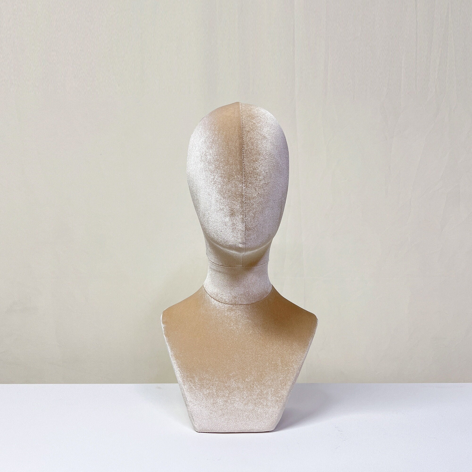 Off White Velvet Head Model: Fully Pinnable Fabric Mannequin