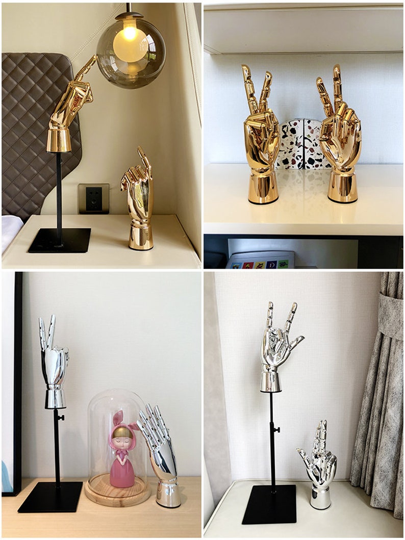 Fashion Electroplating Hand Mannequin,Female Plated Golden Left and Right Hand Model Props,Movable Fingers for Jewelry Display,Ring Holder image 10