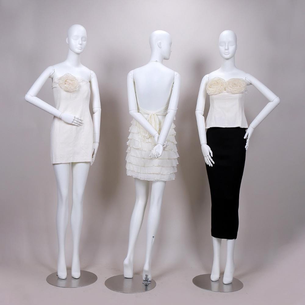 White Fiberglass Female Mannequin: Elegant Dress Form With Silver Base