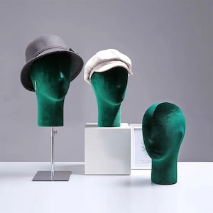 Velvet Head Mannequin: Wig, Hat, Jewelry Display - Metal Base Option