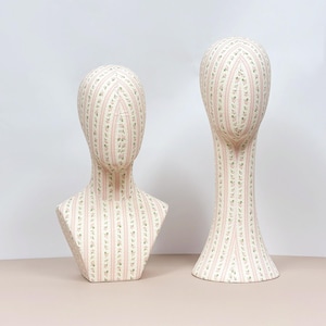 New Fully Pinnable Linen Mannequin Head Form,Vintage Flower Mannequin Head Stand,Headband Wig Hat Jewelry Display Head Dummy DressForm Props