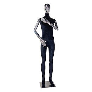 Black Velvet Male Full Body Mannequin: Silver Arms & Base, Men Display mannequin