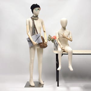 Teenage Dress Form Mannequin: Bamboo Linen, Wood Arms, 163cm
