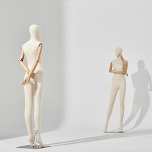 male and female full body mannequin, woman display model dummy form for boutique slub hemp human torso with wood arms image 6