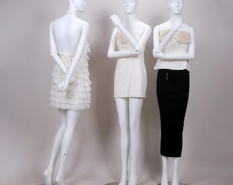 Manichino femminile in fibra di vetro bianca: elegante manichino con base argentata