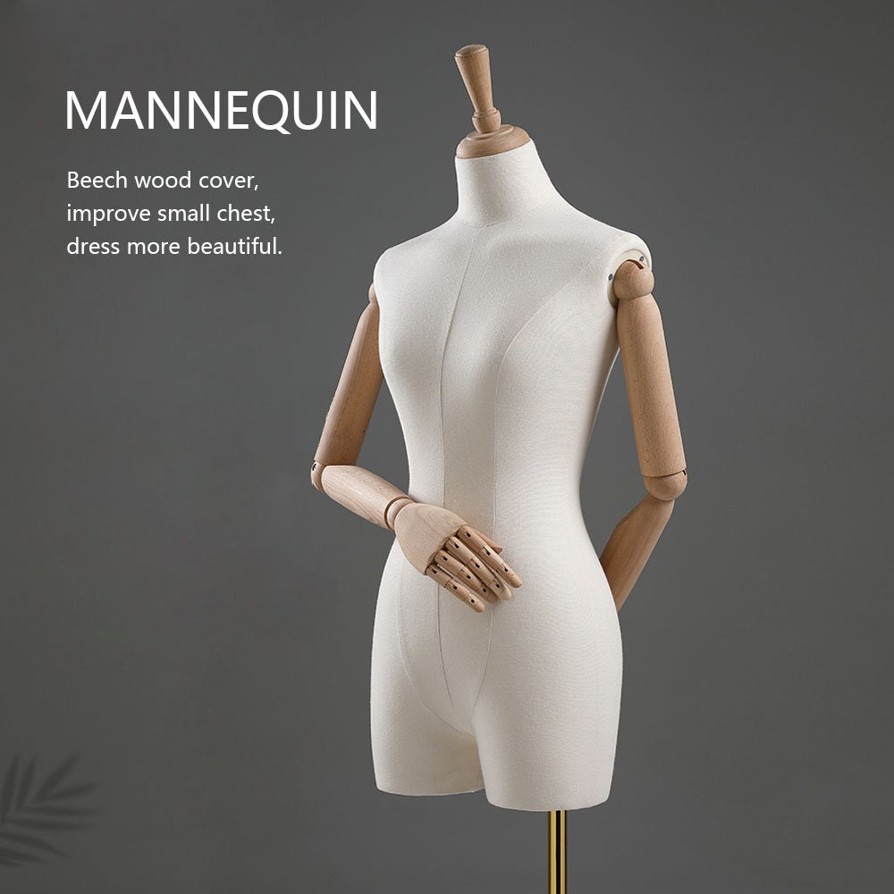 Female Half Body Dress Form Mannequin Torso with Wooden Hand Adjustable  Height Adult Women Velvet Fabric Mannequin Stand With Nose Display Model –  JELIMATE