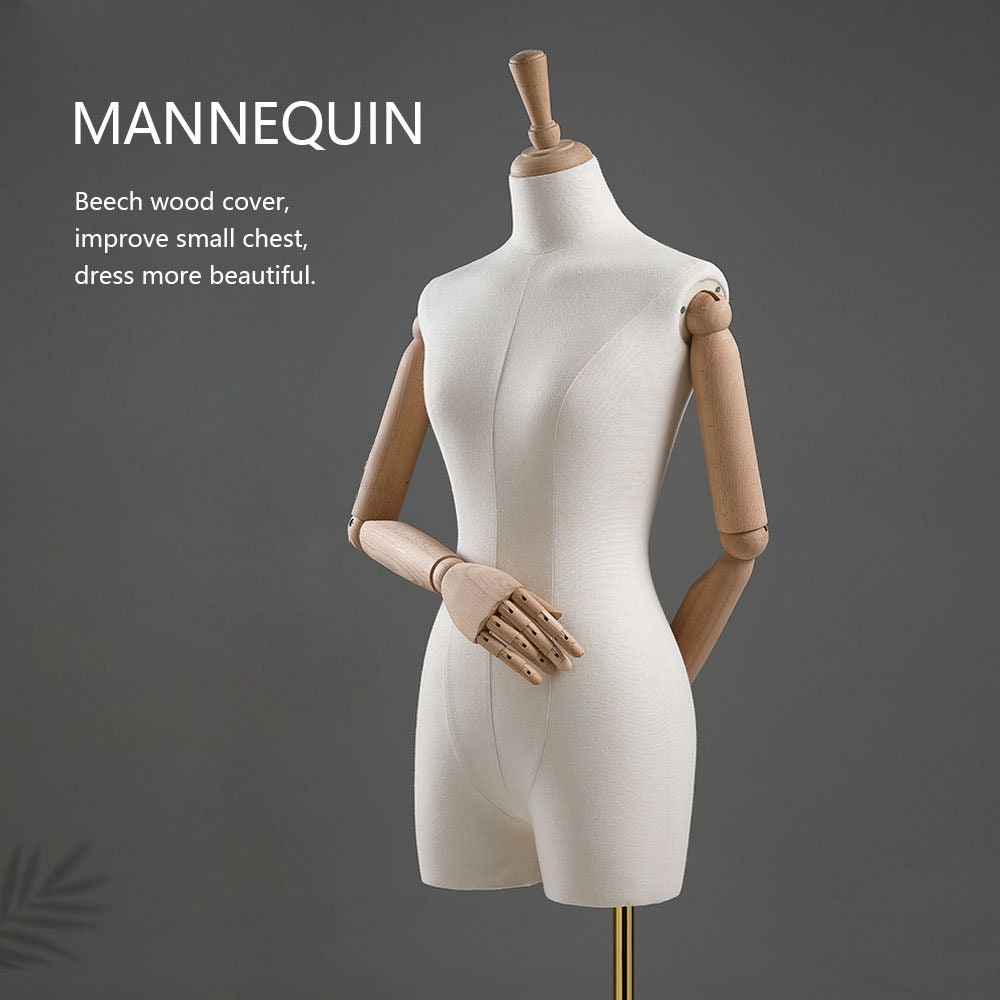 Linen Female Mannequin Torso: Adjustable Height Display With Wooden Arms -  Etsy