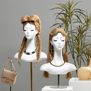 Cabeça de manequim branca de luxo, suporte para chapéu de peruca, exibição de capacete feminino, bloco de cabeça de brinco, manequim de modelo de forma de vestido, cabeça de suporte para fone de ouvido