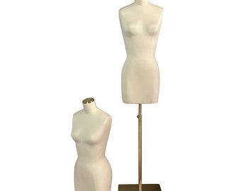 Female Dress Form: Cotton Linen, Golden Metal Base, Size 6/8