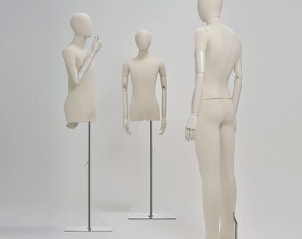 女性用マネキン リネン風生地 リネンの女性マネキン：木製の腕を持つ白黒のドレスフォーム - Etsy 日本