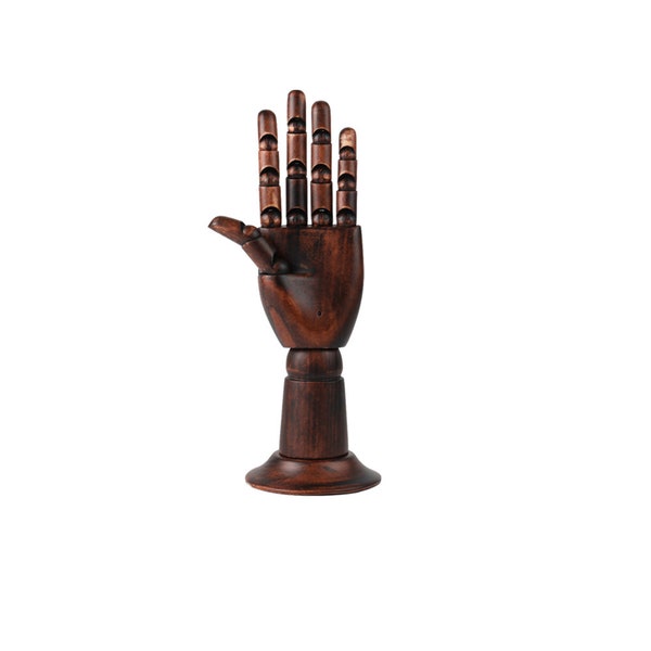 Wood Model Hand with Detachable Round Wooden Base | Flexible Movable Fingers Manikin | Jewelry Display Props | Artist Model Hand mannequin