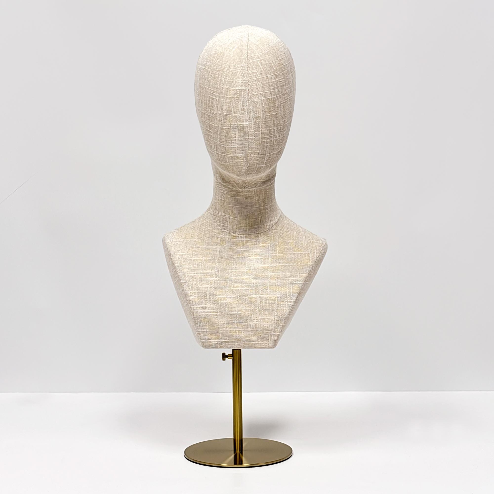 Pinnable Linen Mannequin Head With Golden Base - Hat & Wig Display