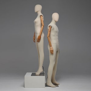 male and female full body mannequin, woman display model dummy form for boutique slub hemp human torso with wood arms image 5
