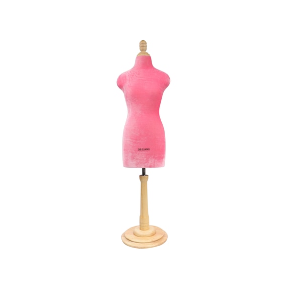 DL803 Half Scale Mini Dress Form Pink Velvet Mannequin Miniature Dressmaker  Dummy for Sewing, Jewelry Display Stand Holder Model With Wooden 