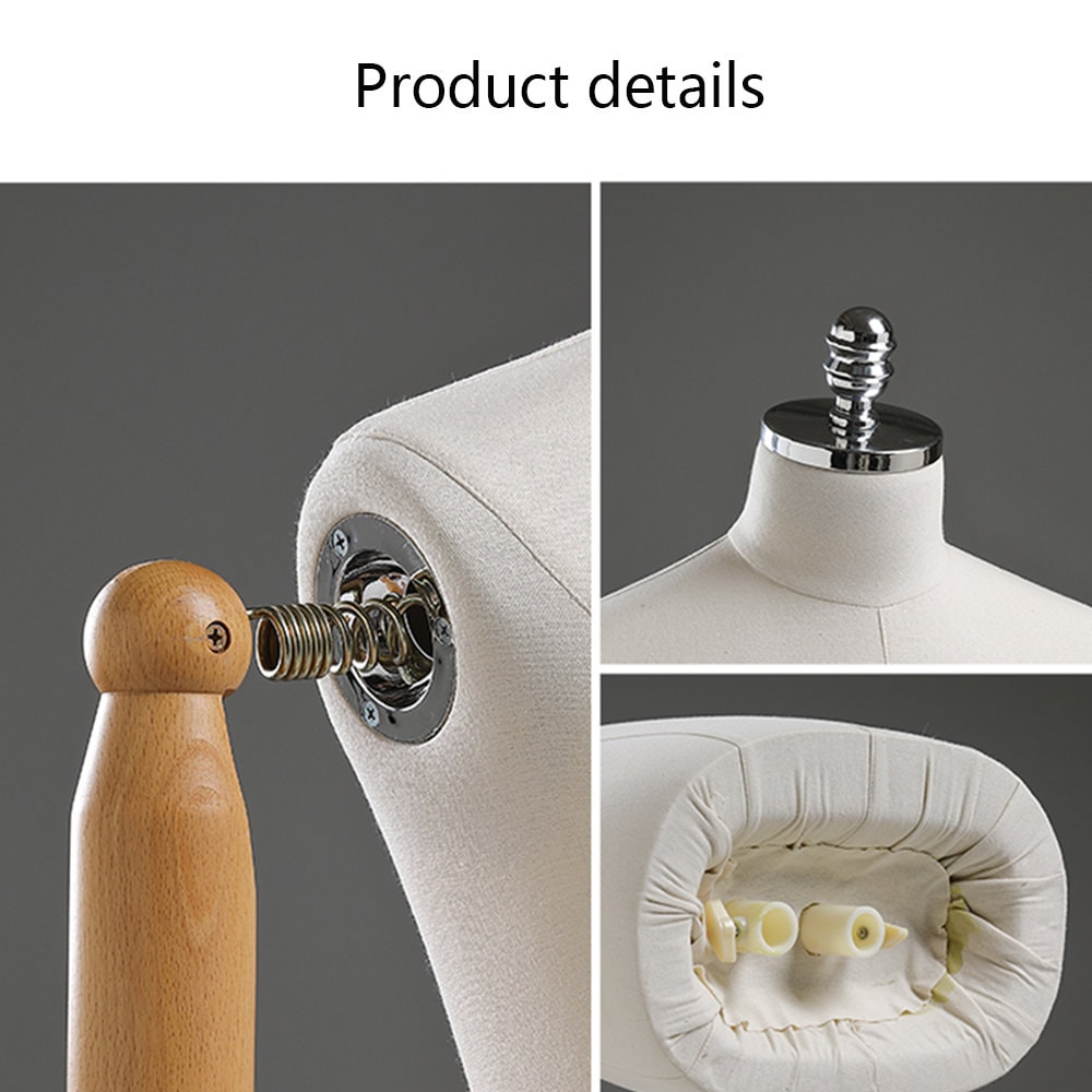 Male Dress Form Mannequin – Natural Canvas Torso On Wood Base, Adjustable Height, Size Medium