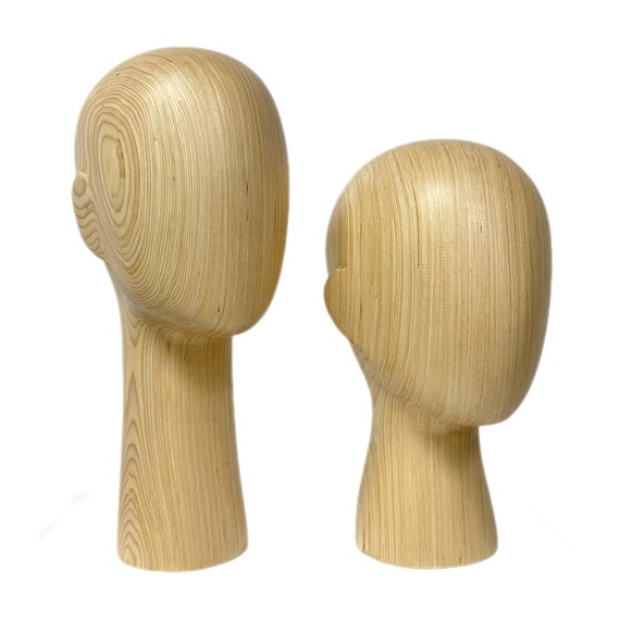 ブラウンウッドヘッドマネキン：ウィッグ＆帽子ディスプレイ（32/37 CM