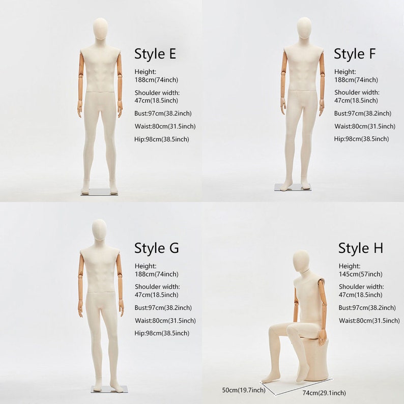 male and female full body mannequin, woman display model dummy form for boutique slub hemp human torso with wood arms image 3