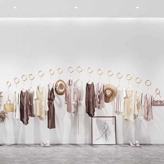 Wooden Ring Clothing Hanger: Adjustable Suspension Wire Display Rack