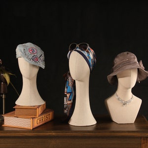 Forma di testa di manichino economica, testa di manichino vintage in tessuto completamente appuntabile, supporto/espositore per cappelli, supporto per parrucca in pizzo, portacappelli con tessuto
