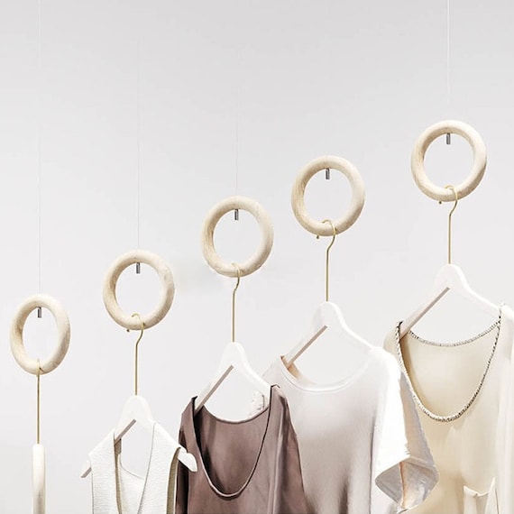 Wooden Ring Clothing Hanger: Adjustable Suspension Wire Display Rack
