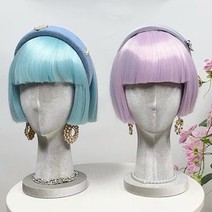 DE-LIANG Luxury Grey Velvet Mannequin Head, Female Head Manikin Dress Form for Wig Display Stand,Fully Pinnable Foam Mannequin 1PCS