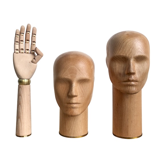 Wooden Head Mannequin, Female Solid Beech Wood Joint Piece Head Dummy, Matt  Natural Wood Color With Nose and Mouth Head for Earphone Stand 