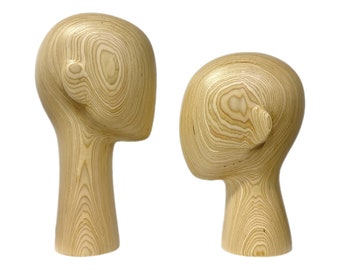Solid Wood Mannequin Head with Ear: Hat & Scarf Display (32/37cm)