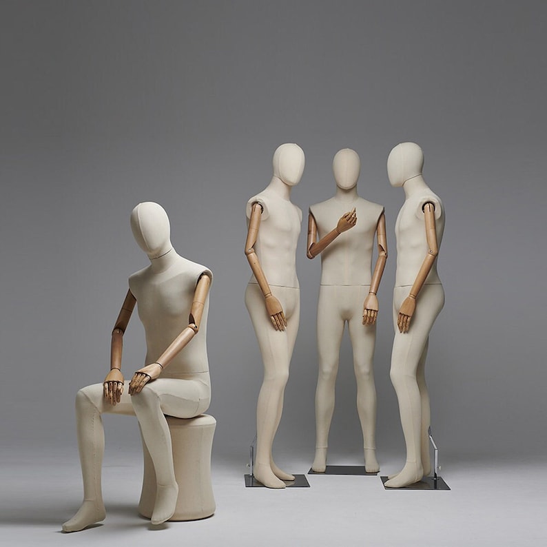 male and female full body mannequin, woman display model dummy form for boutique slub hemp human torso with wood arms image 4