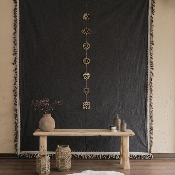 Chakra Charme Wandbehang, elegante Messing Wandkunst für Yoga-Liebhaber, Yoga 7 Chakra Wanddekoration, Drittes Auge-Dekor, spirituelles Dekor, Gold Wohnkultur