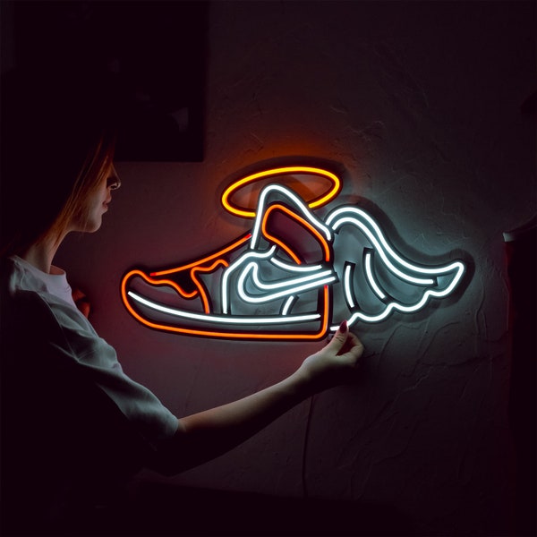 Flying Jordan Neon Wanddekoration, Sneaker Led Schilder, Teenager Schlafzimmer Dekor, Schuhe Dekor, Neon Led Wandschild, Néon Murall, Game Room Neon Schild
