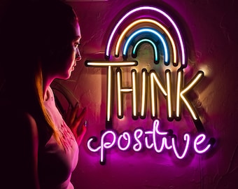 Think Positive Neon Wall Art, Led Neon Sign,Neon Wall Decor, Neon Sign, Neon Wall Art, Home Decor, Wedding gifts,Rainbow Color, Hoagard